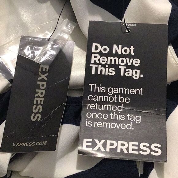 Express Navy Blue Cream Diagonal Stripe Sashed Nautical Coastal Halter Dress NEW - Picture 14 of 16